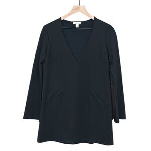 Silence & Noise Bell Sleeve Deep V-Neck Front Pockets Tunic Mini Dress Black S